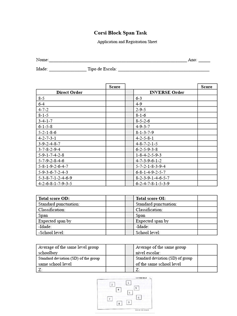 Corsi Block Span Task Registration Form | PDF