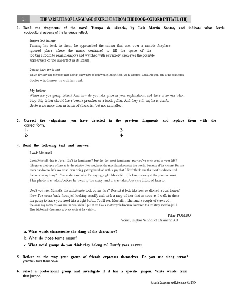Language Varieties Exercises for Students | PDF | Treasure Island ...