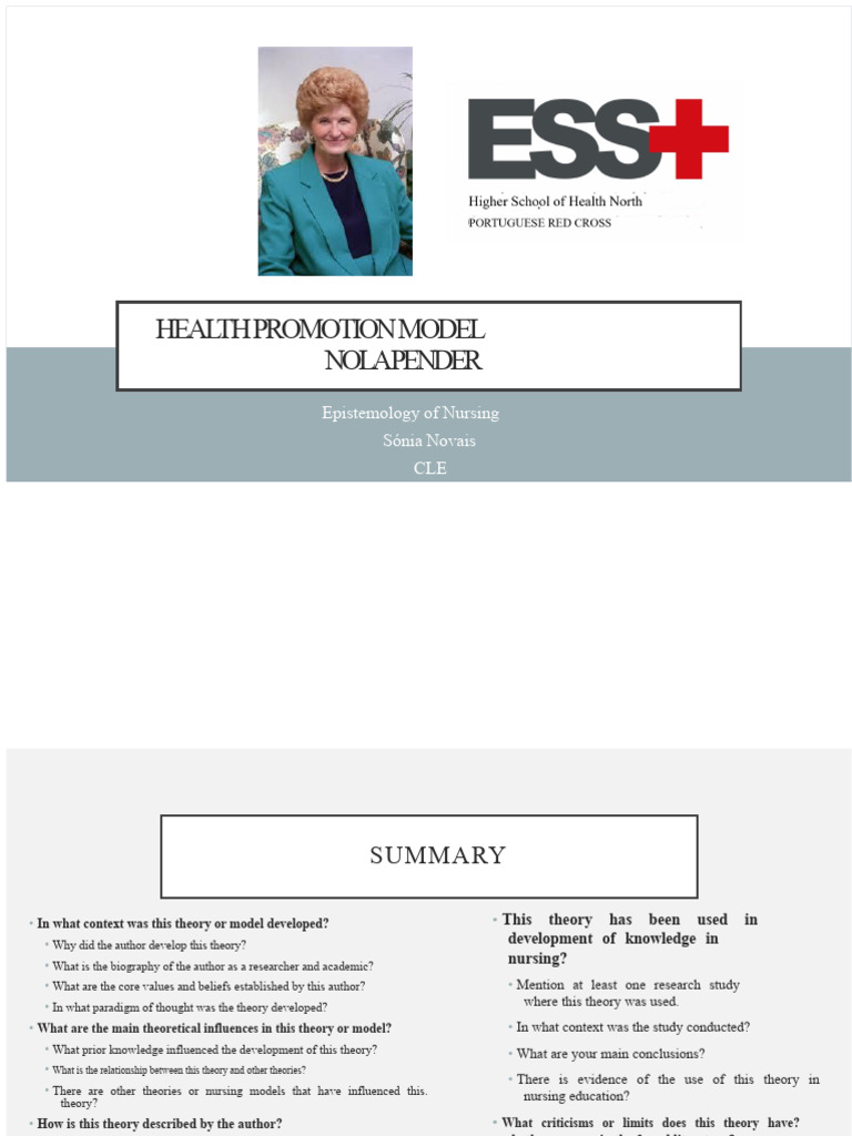 Nola Pender's Health Promotion Model Overview | PDF | Behavior | Affect ...
