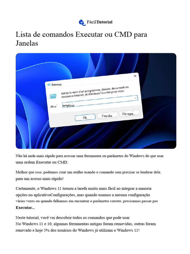 Comandos Executar Essenciais no Windows | PDF | Microsoft Windows ...