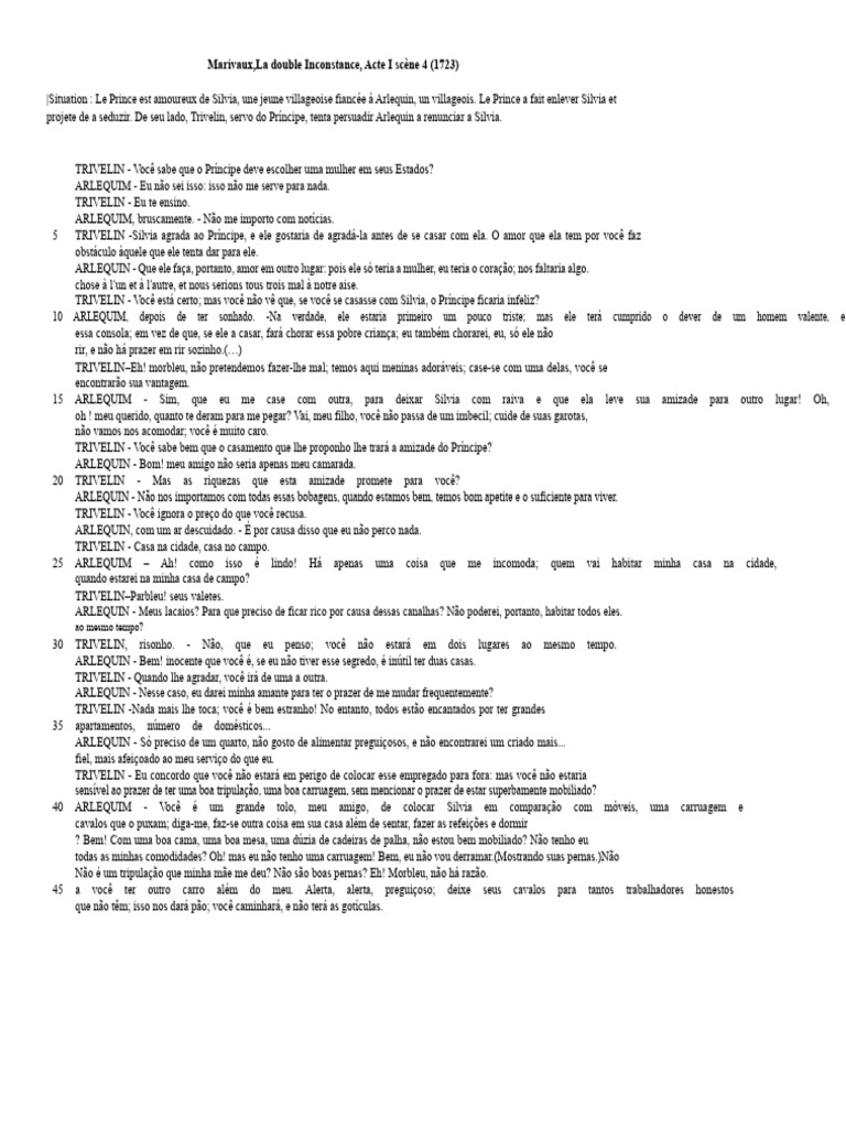 A Conflito Amoroso em La double Inconstance | PDF