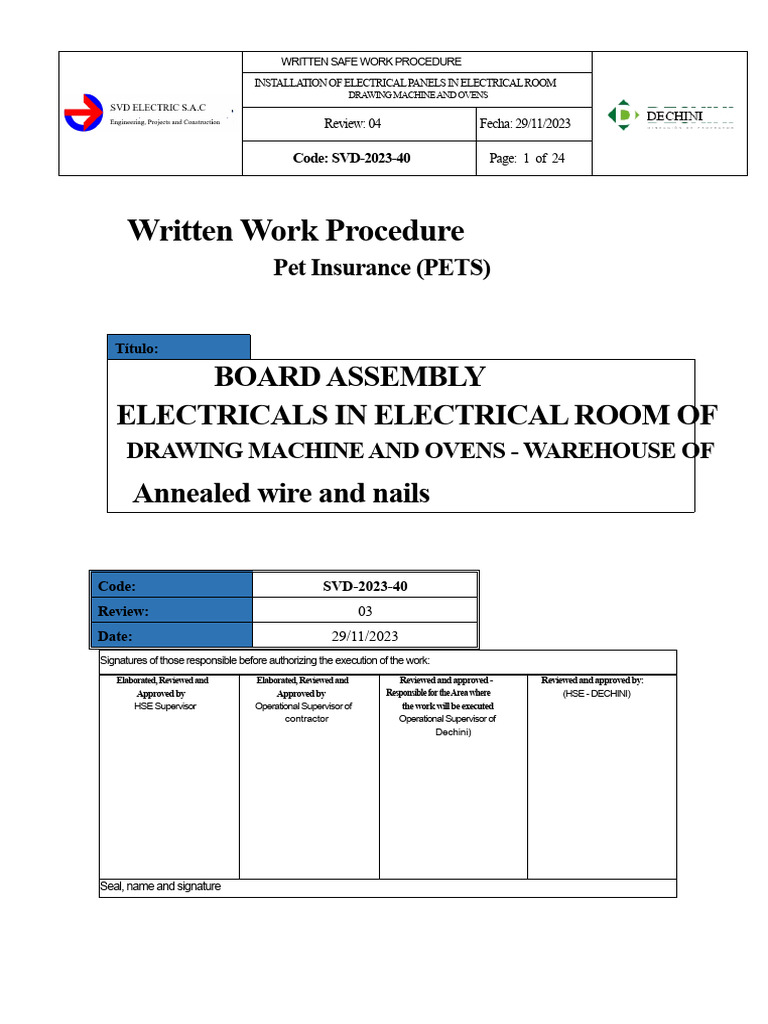 Electrical Panel Installation Procedure | PDF | Occupational Safety And ...