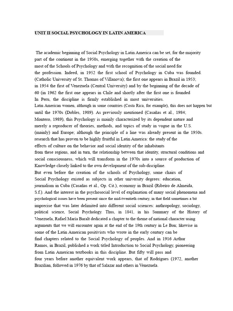History of Social Psychology in Latin America | PDF | Psychology ...