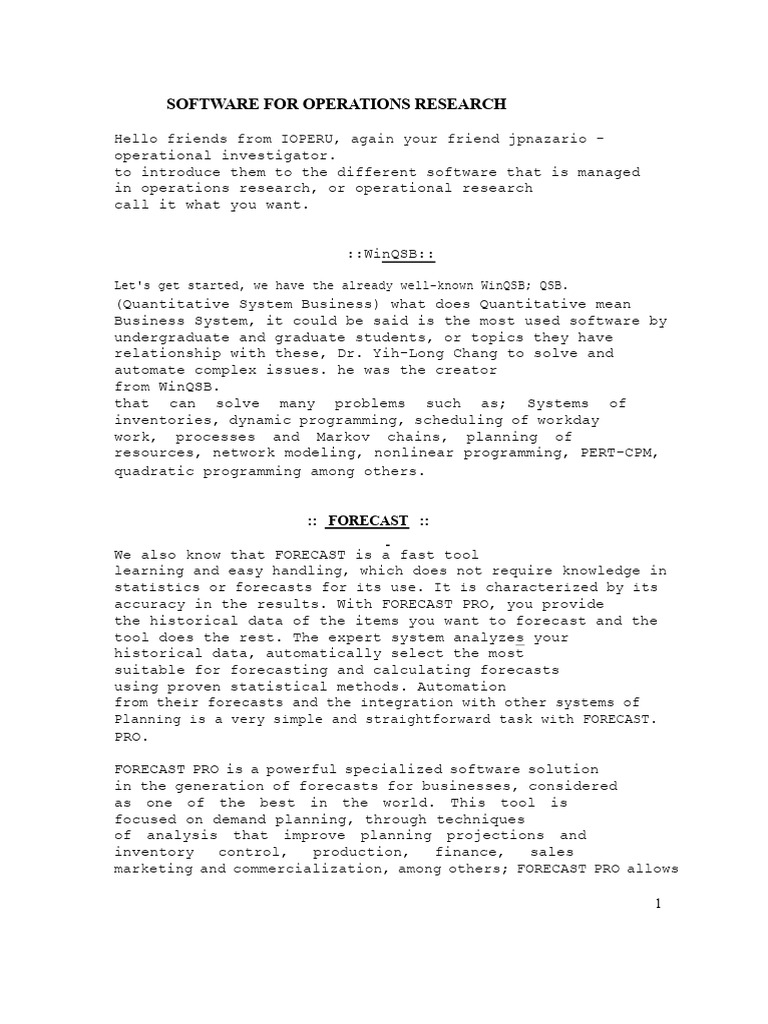 Software For Operations Research | PDF | Forecasting | Simulation