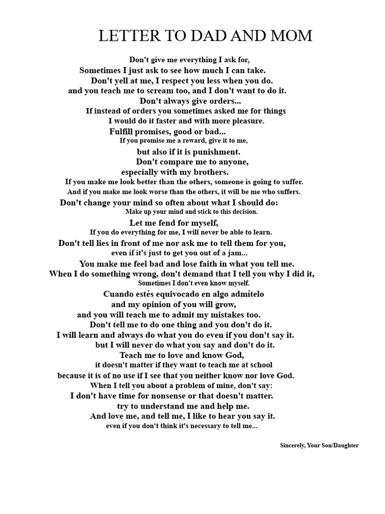 Letter To Dad and Mom | PDF