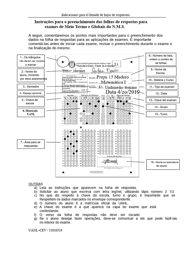 Instruções para Preenchimento de Respostas | PDF