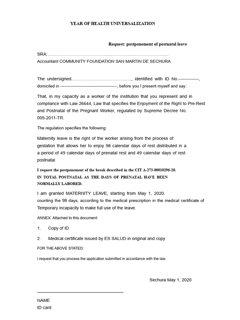 Postponement Request for Postnatal Leave | PDF