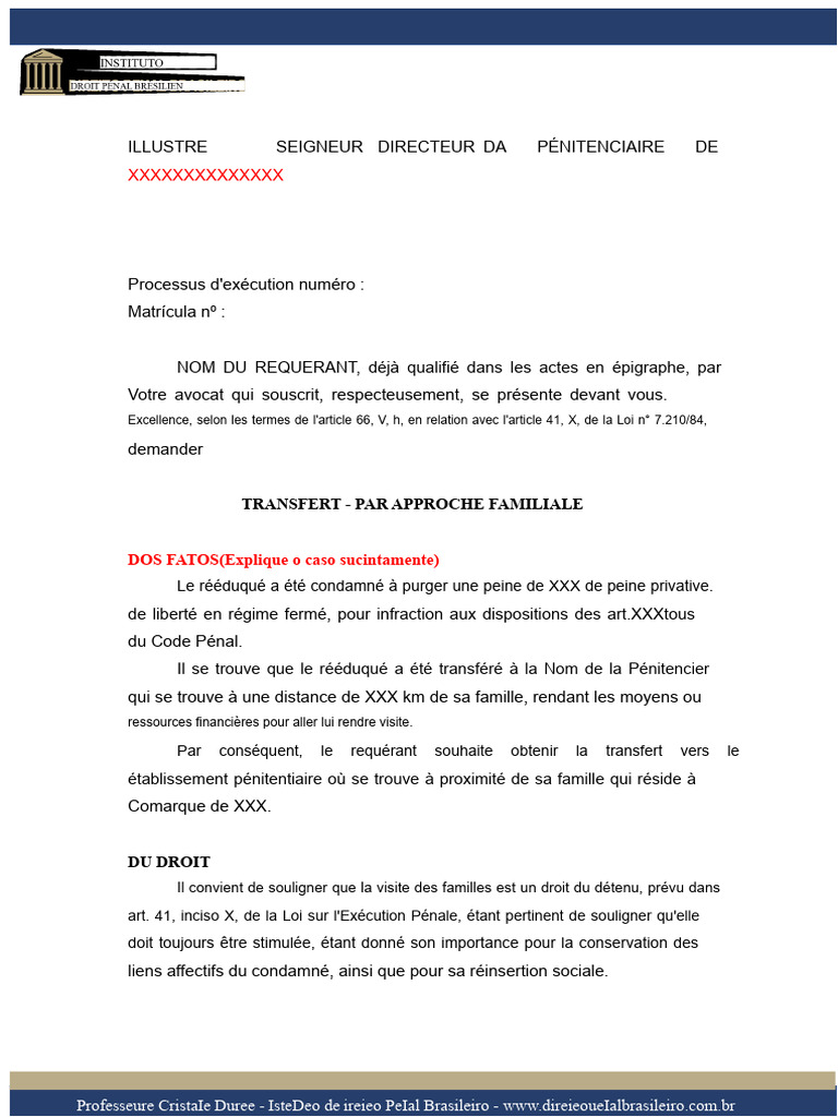 Demande de transfert pénitentiaire familial | PDF | Prison | Prisonnier