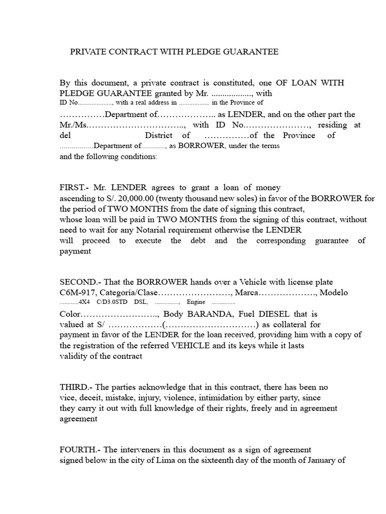 Loan Agreement with Vehicle Pledge | PDF