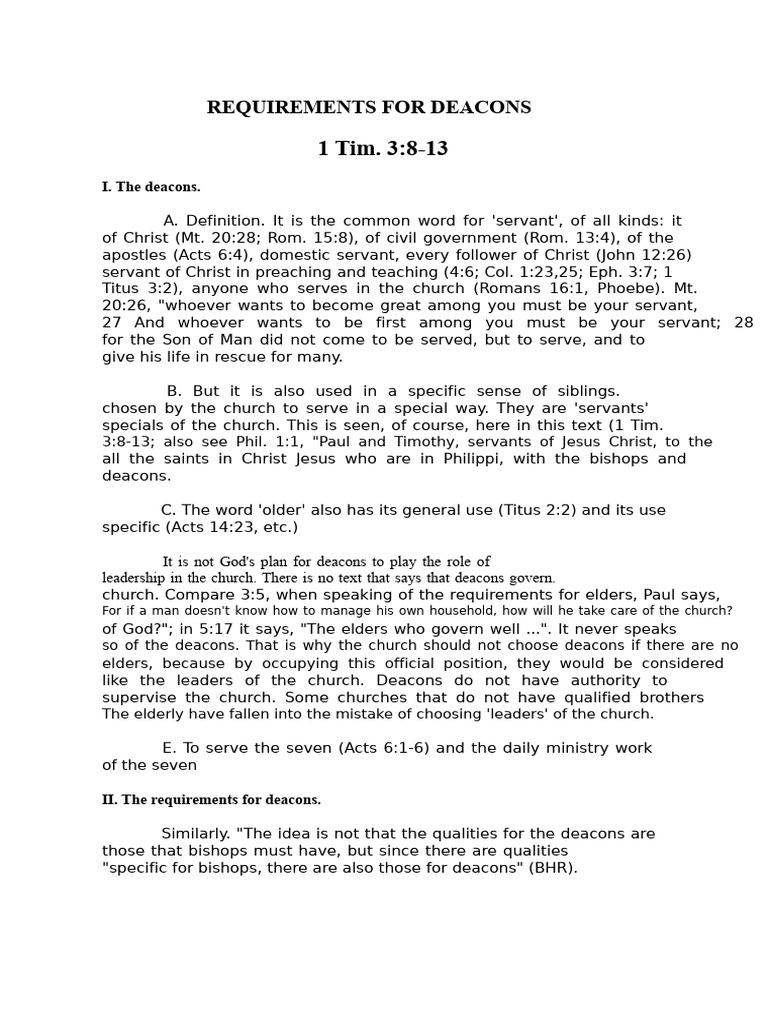 Requirements for Church Deacons | PDF | Deacon | Ordination