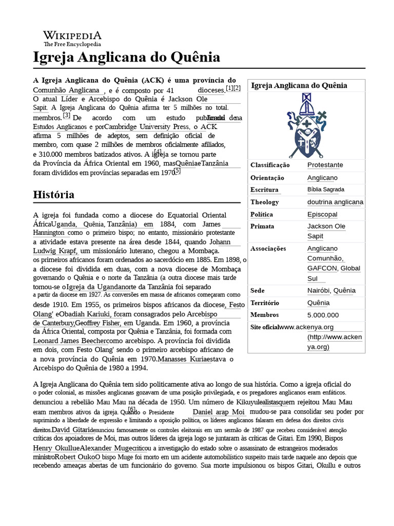 Igreja Anglicana do Quênia: História e Estrutura | PDF | Diocese ...