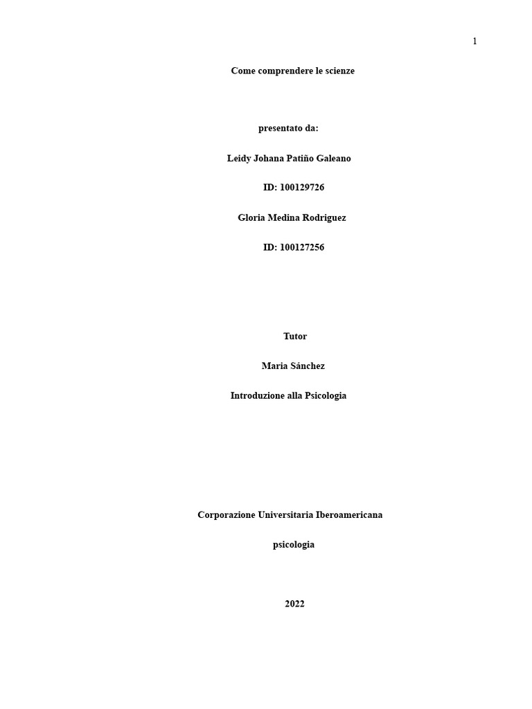 MAPPA CONCETTUALE Introduzione Alla Psicologia. | PDF