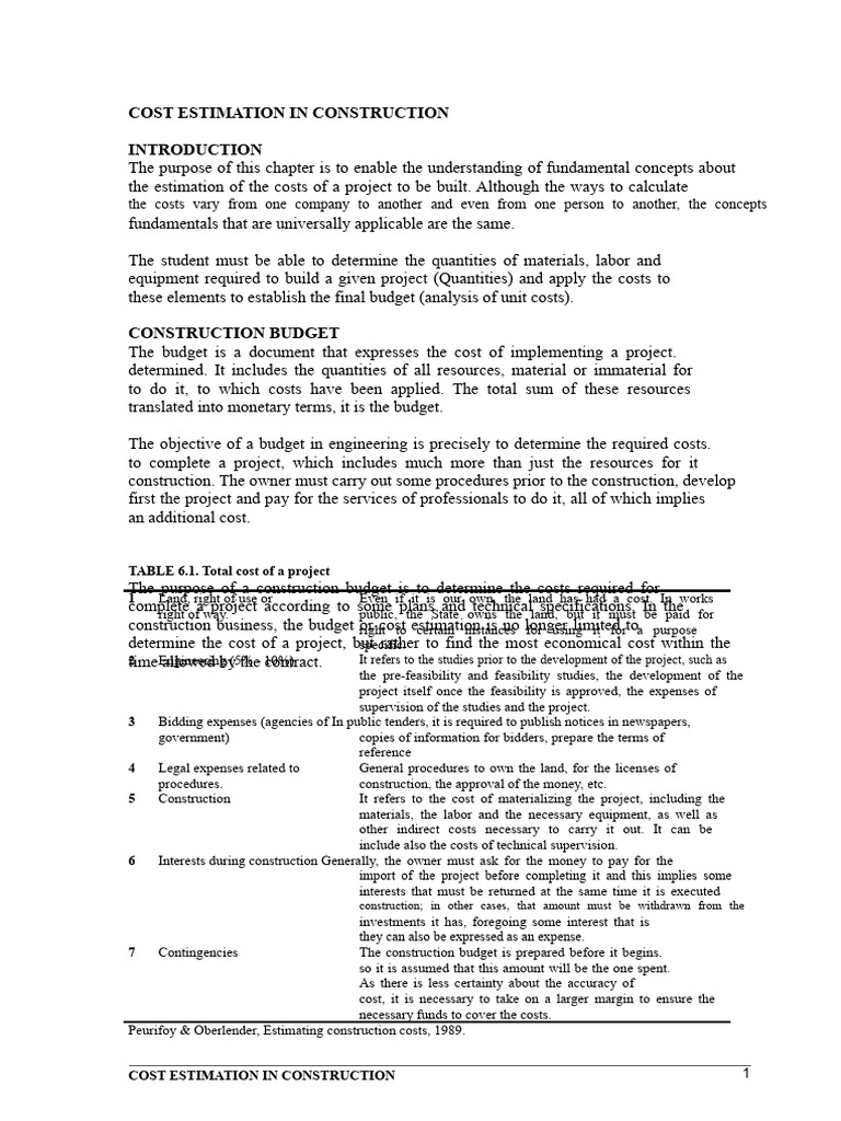 Construction Cost Estimation Guide | PDF | Cost | Budget