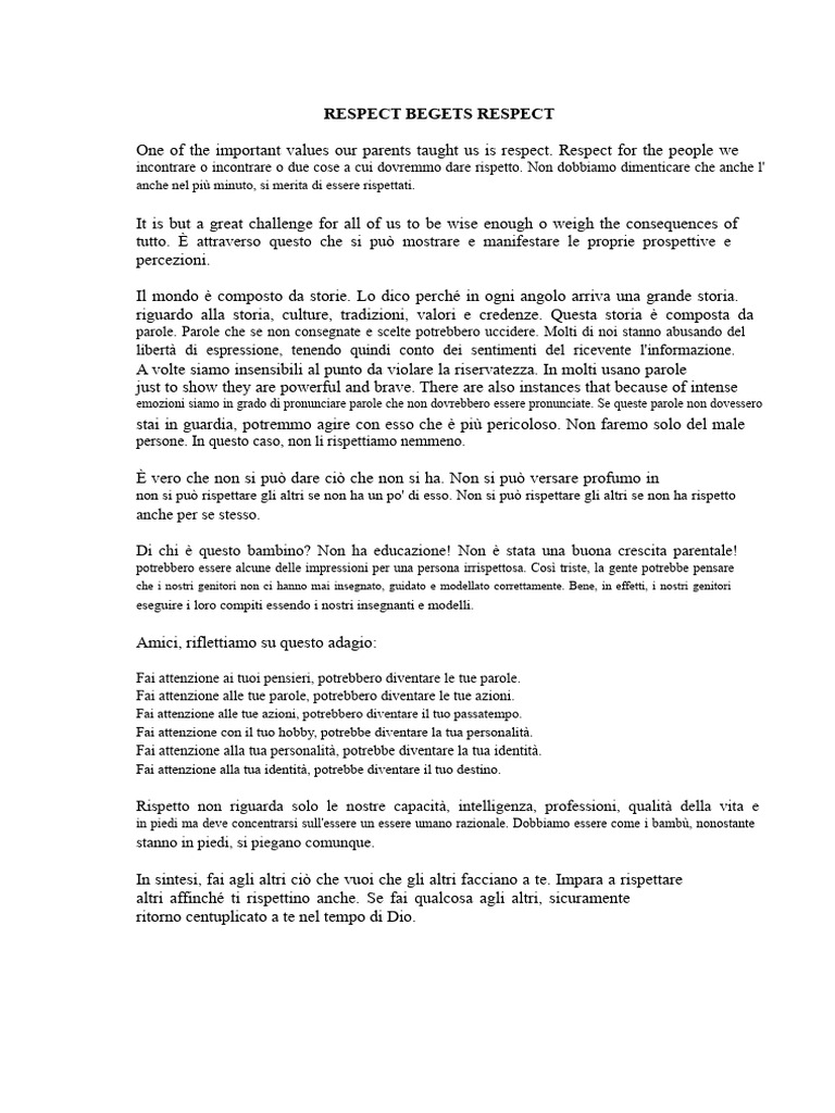 Il Rispetto Genera Rispetto | PDF