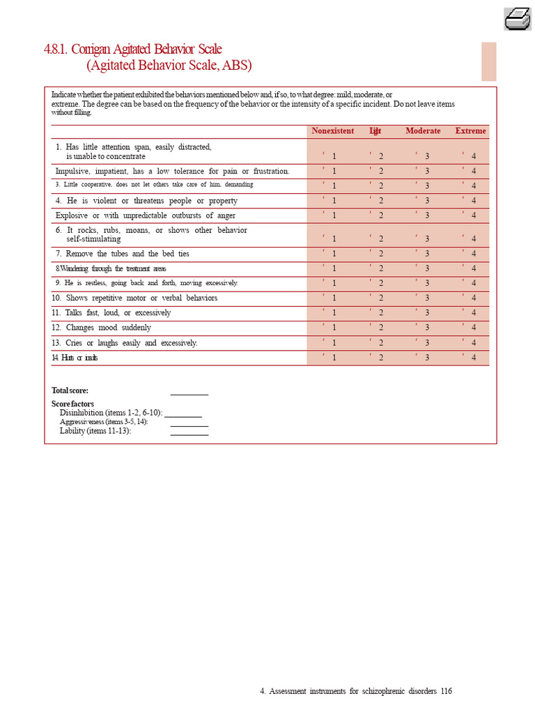 Corrigan Agitated Behavior Scale Guide | PDF | Aggression ...