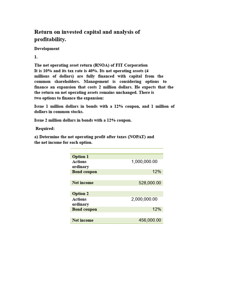 RNOA and Profitability Analysis for Corporations | PDF | Option ...
