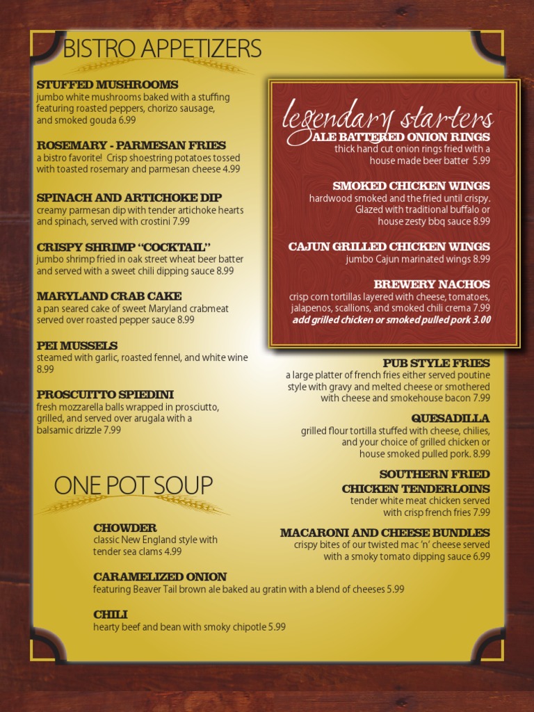 Legendary Starters Bistro Appetizers PDF Salad Hamburgers