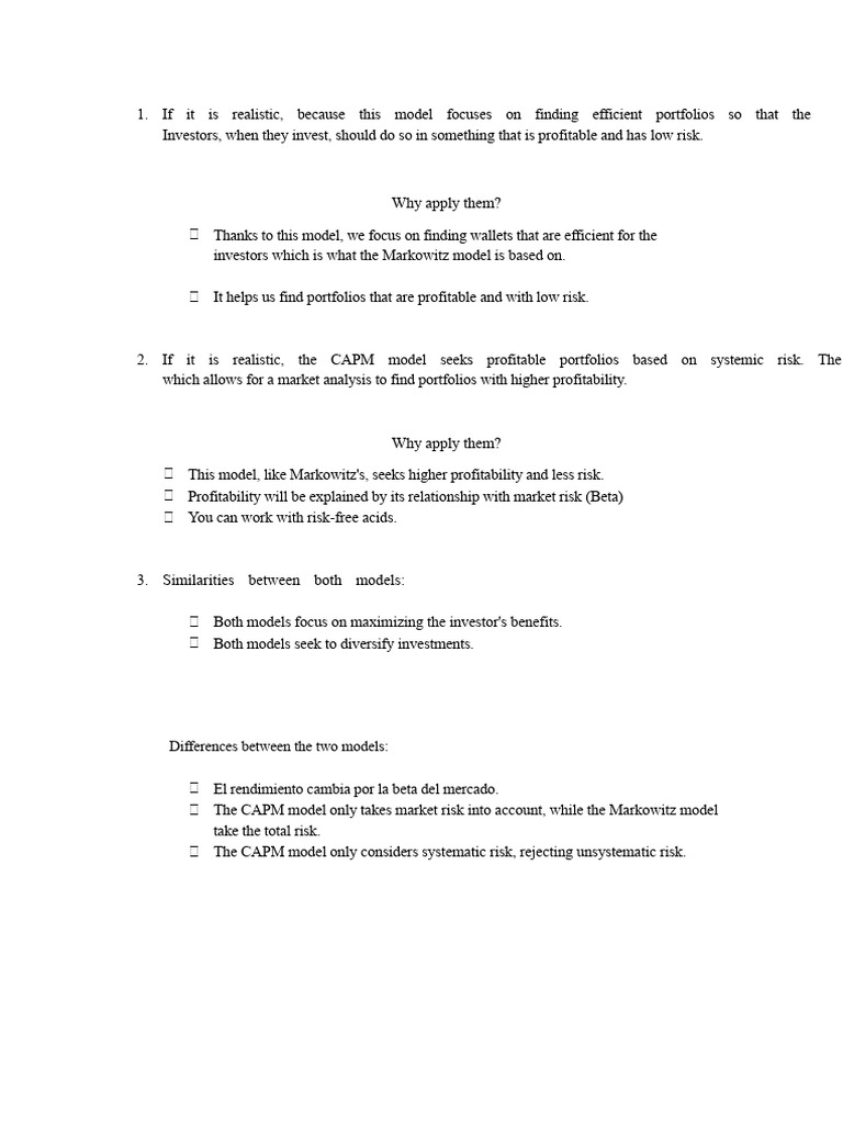 Practical Case of Markowitz and CAPM Models | PDF