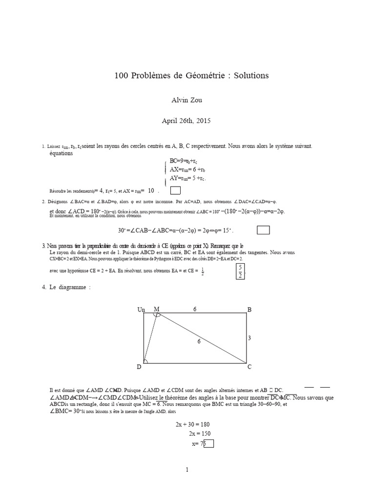 Solutions aux 100 Problèmes de Géométrie | PDF | Triangle | Angle