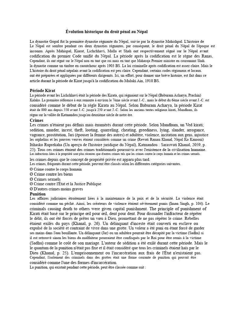 Histoire du droit pénal au Népal | PDF | Crimes | Crime et violence