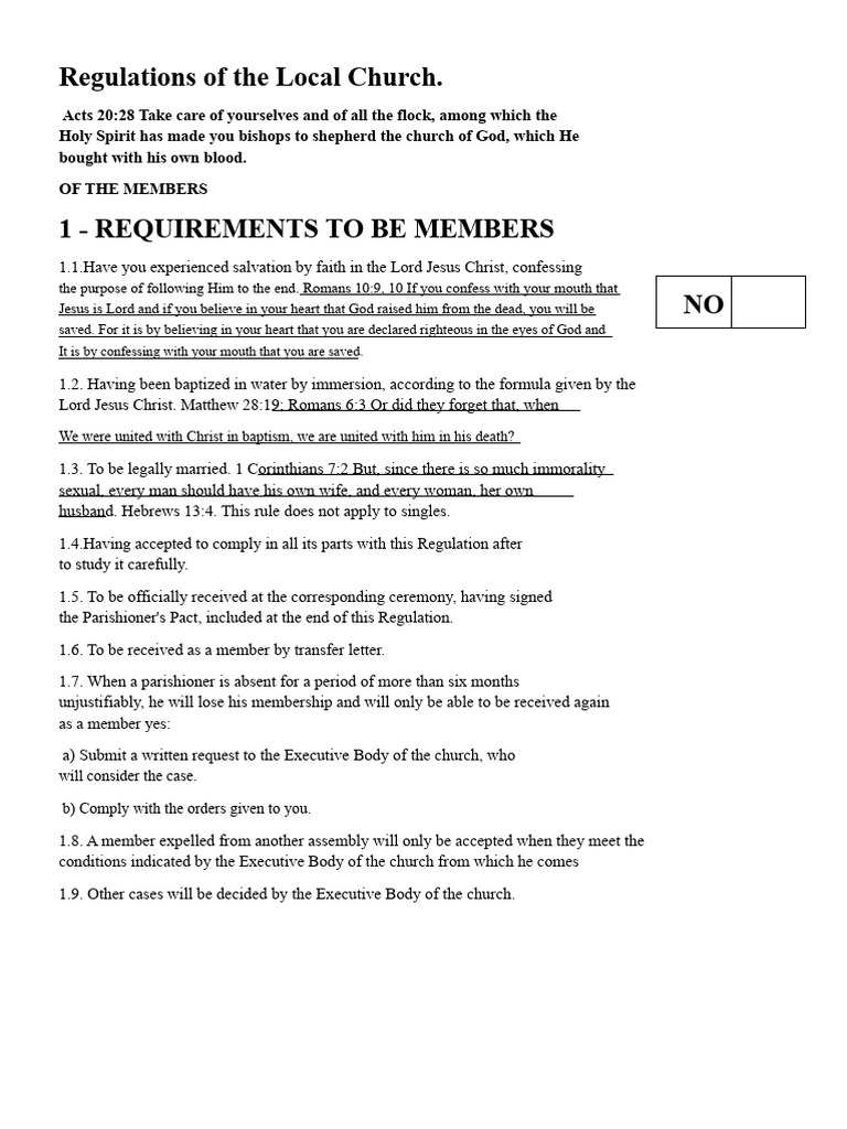 Local Church Membership Regulations | PDF | Baptism | Abrahamic Religions