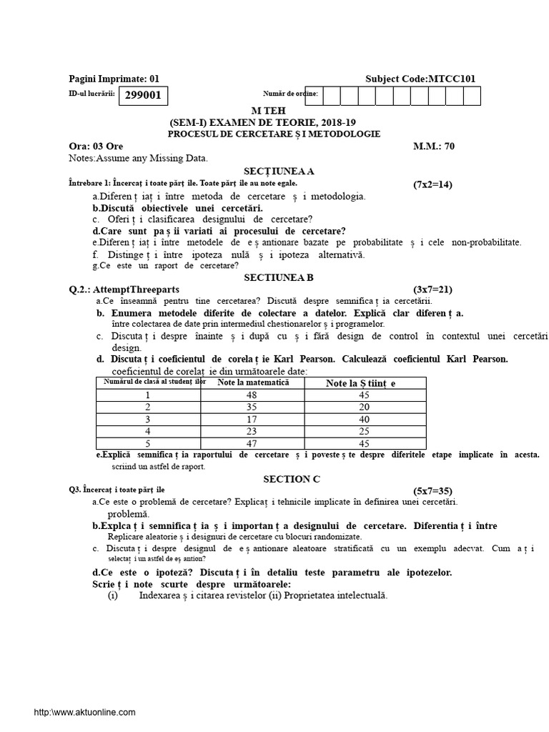 Mtech 1 Sem Procesul de Cercetare Și Metodologia MTCC 101 2018 19 | PDF