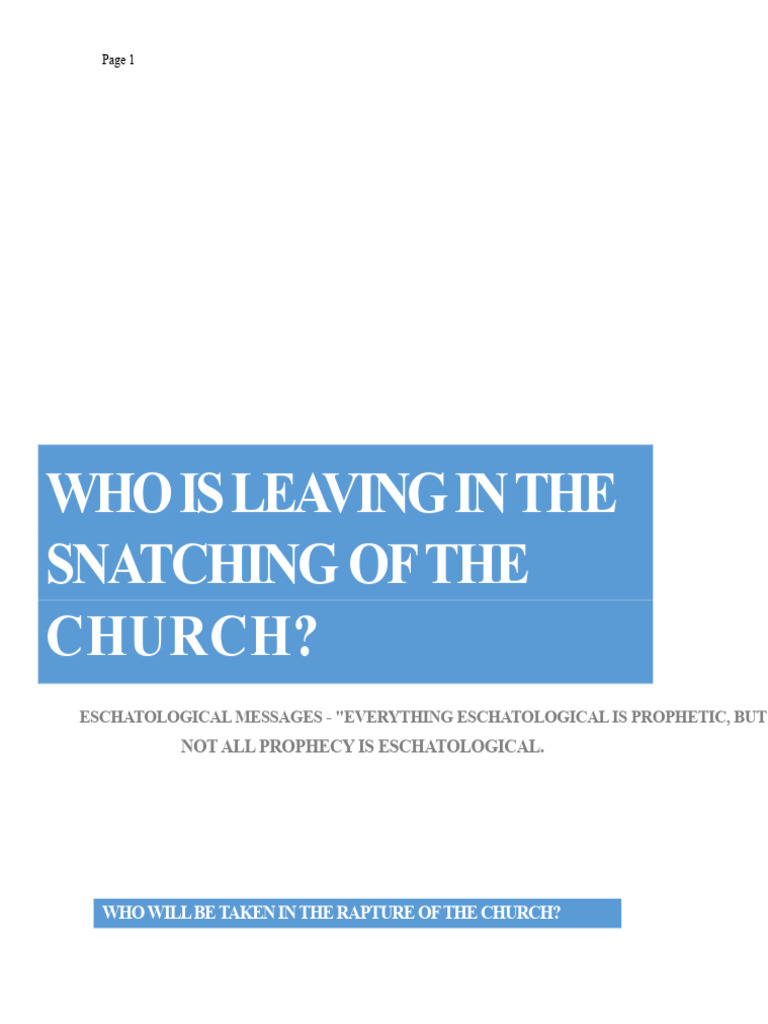 Who Will Be Raptured? Insights on Eschatology | PDF | Rapture | Eschatology
