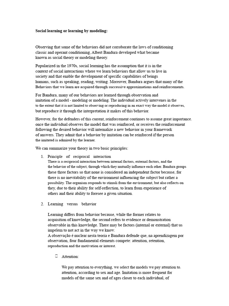 Social learning or modeling learning | PDF | Learning | Behavioural ...
