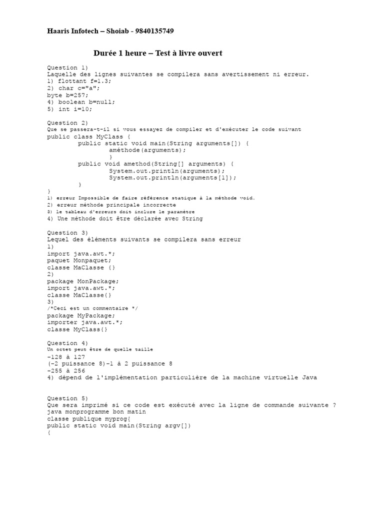 Questions de test Java sur la compilation et l'exécution | PDF | Java ...