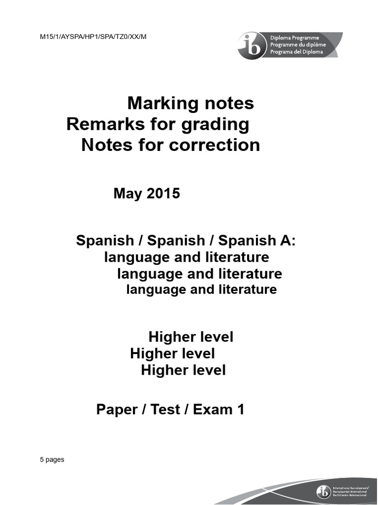 Spanish A Language and Literature Paper 1 HL Mark Scheme Spanish | PDF ...