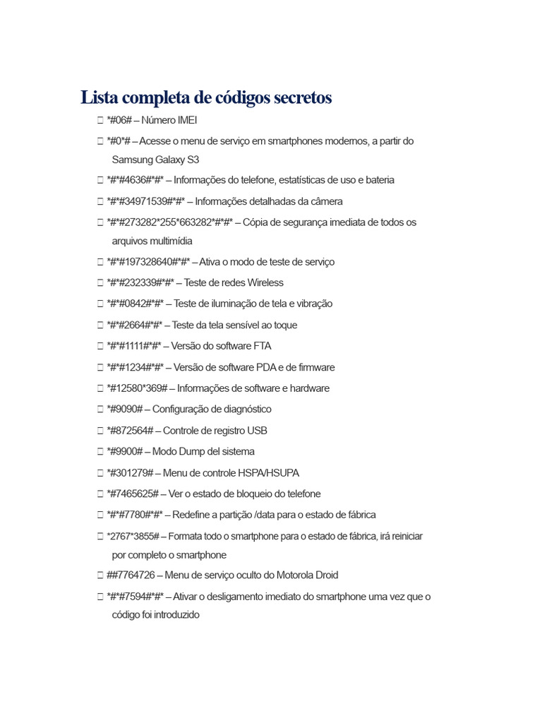 Códigos Secretos para Smartphones Android | PDF | Smartphone | Android ...