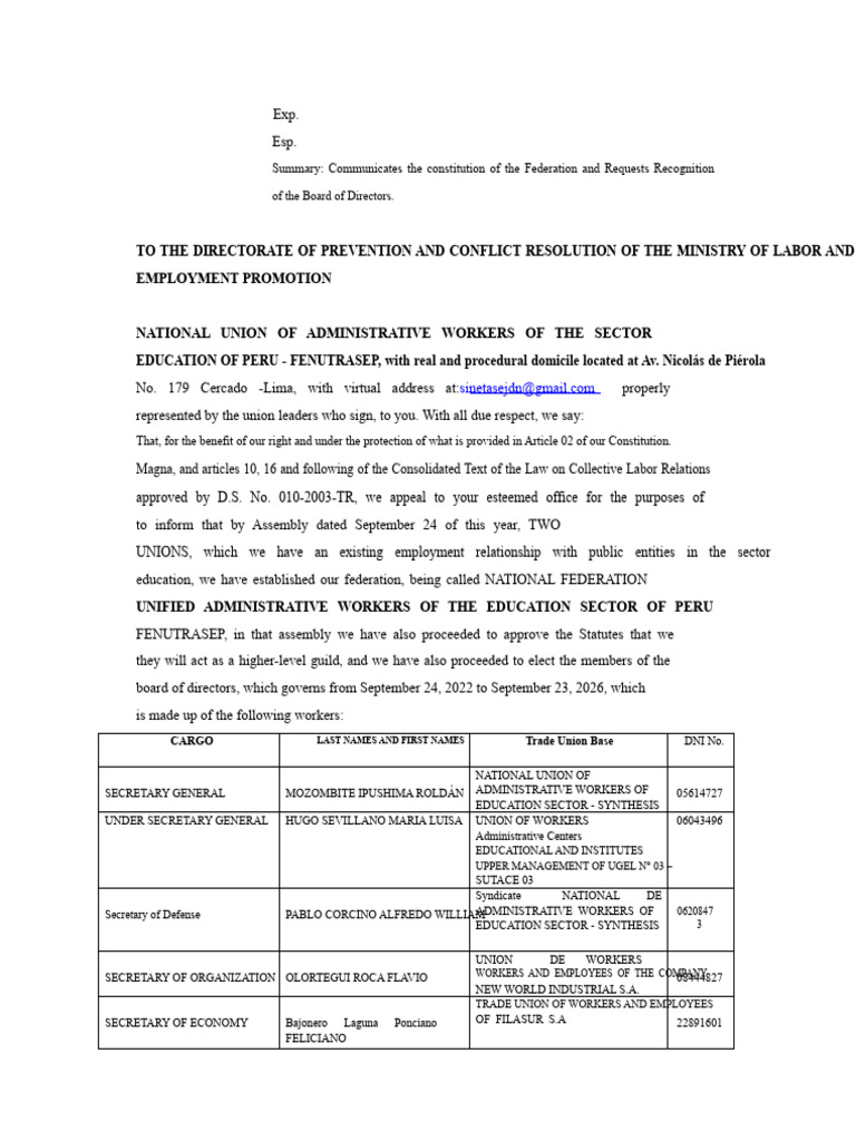 Federation Recognition Request for FENUTRASEP | PDF | United Nations ...