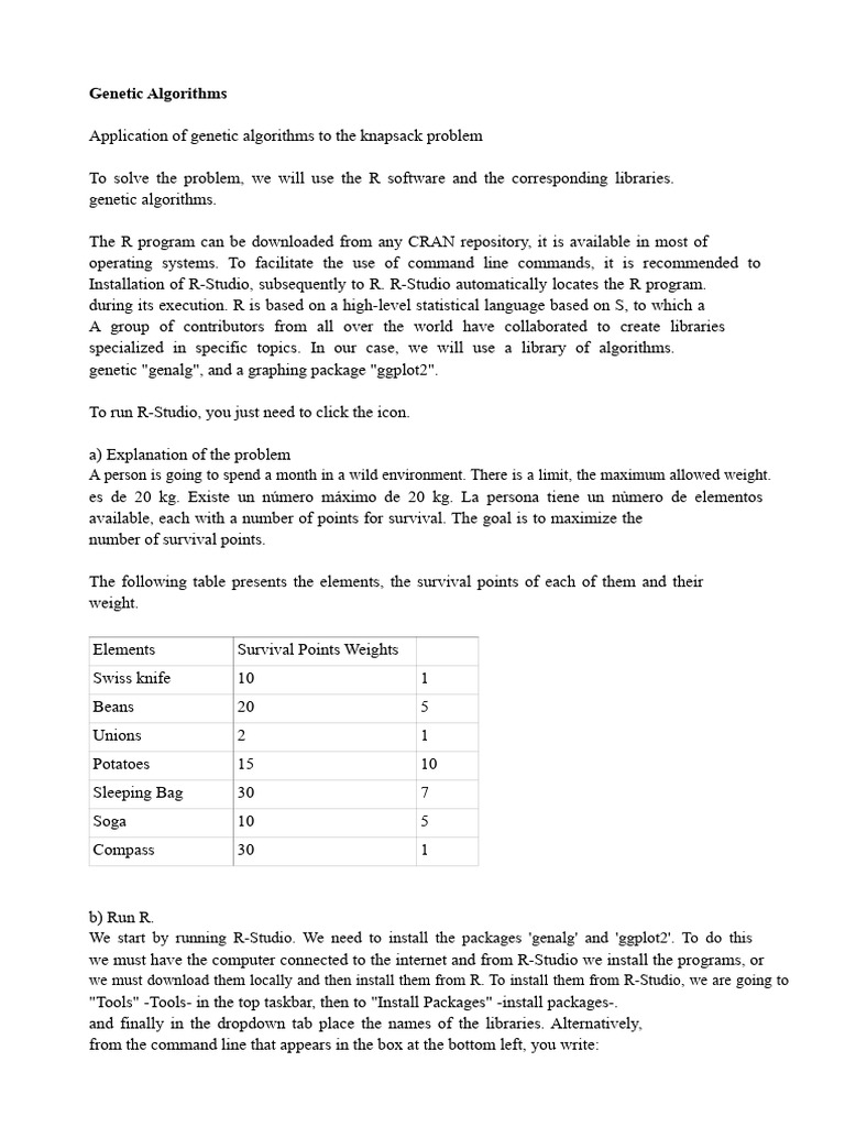 Genetic Algorithms for Knapsack Problem | PDF | R (Programming Language ...