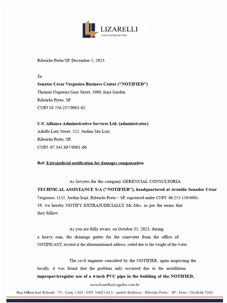 Extrajudicial Notification for Damages | PDF