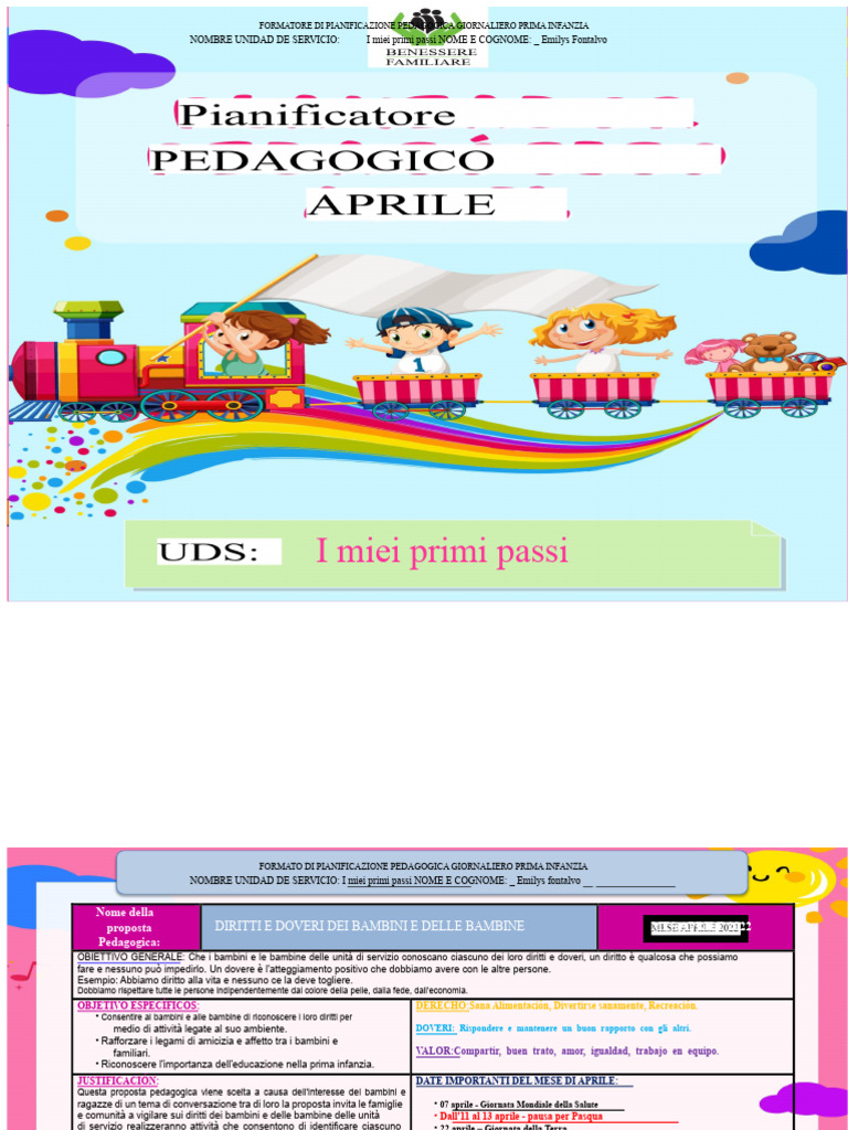 Piano Pedagogico - Aprile - I Miei Primi Passi | PDF