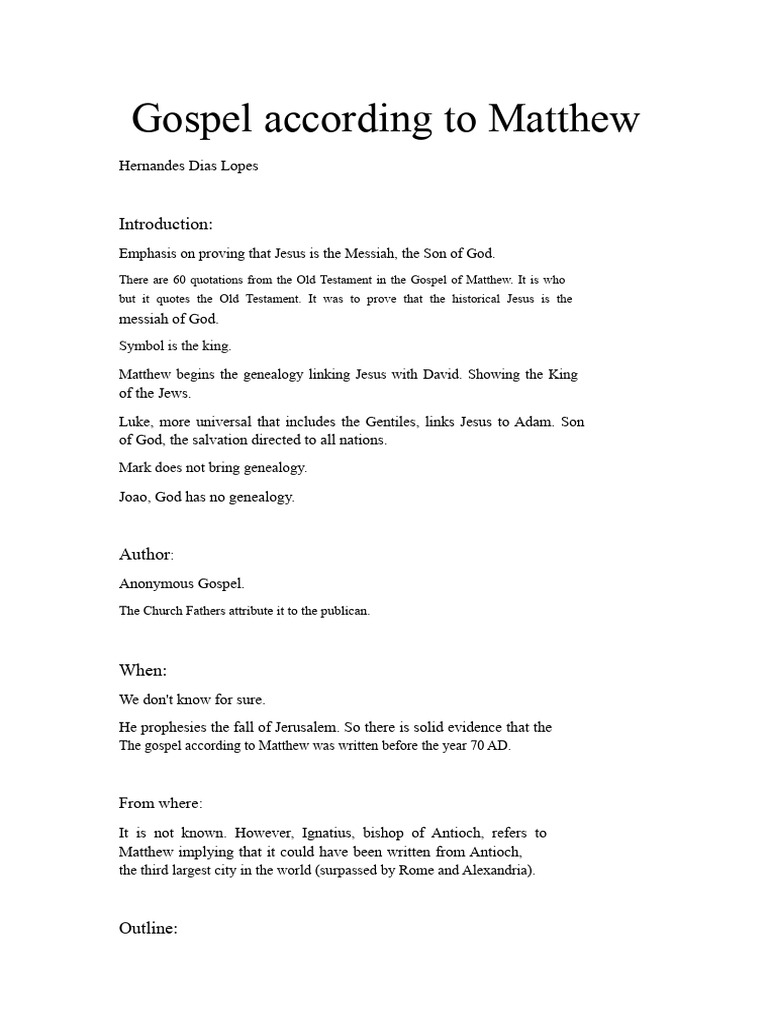The Gospel of Matthew | PDF | Jesus | Gospel Of Matthew