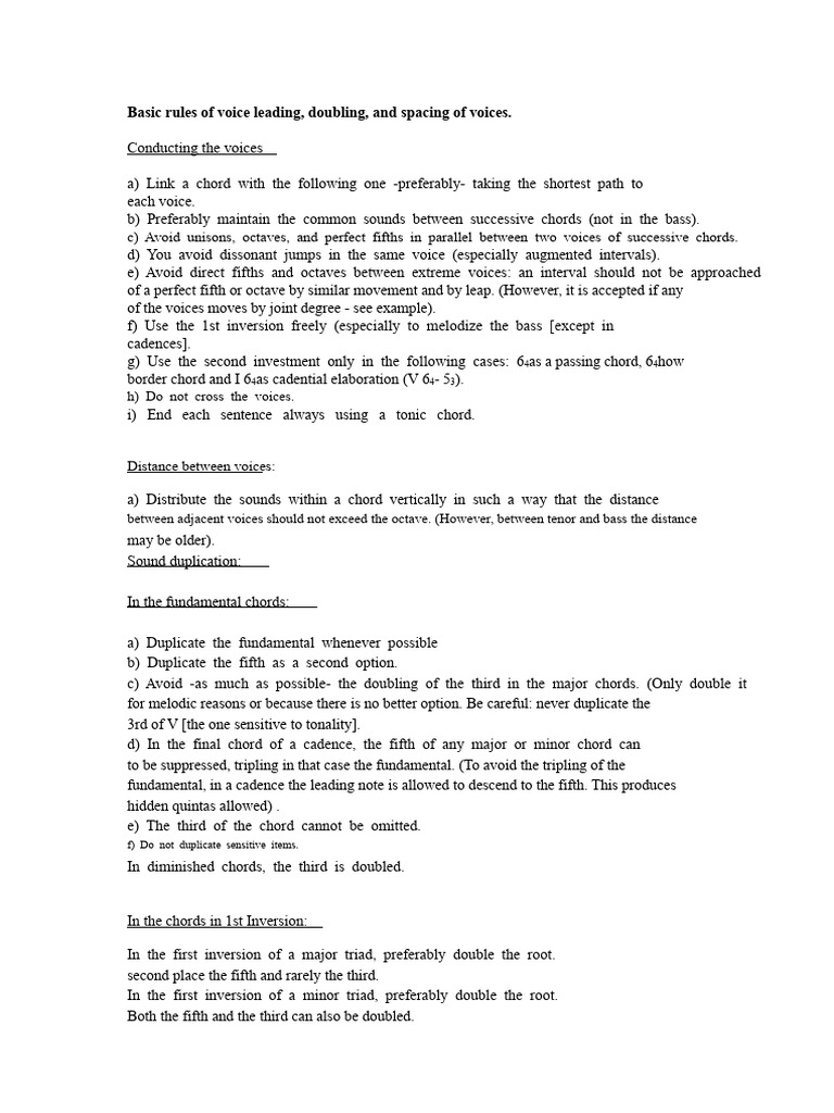 Voice Leading Rules and Techniques | PDF | Chord (Music) | Musical ...