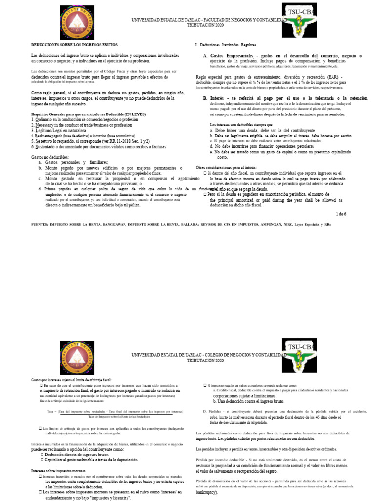 Deducciones Fiscales 2020 en Negocios | PDF | Impuestos | Impuesto ...