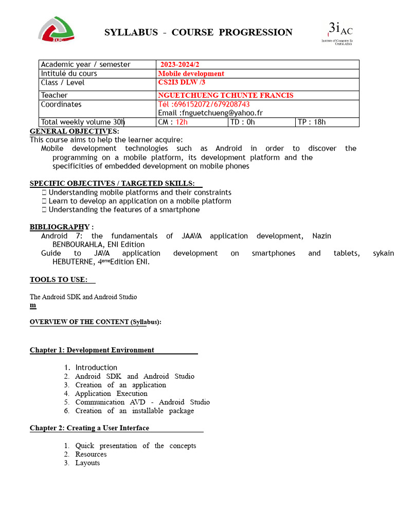 Mobile Development Course Syllabus 2023 | PDF | Android (Operating ...