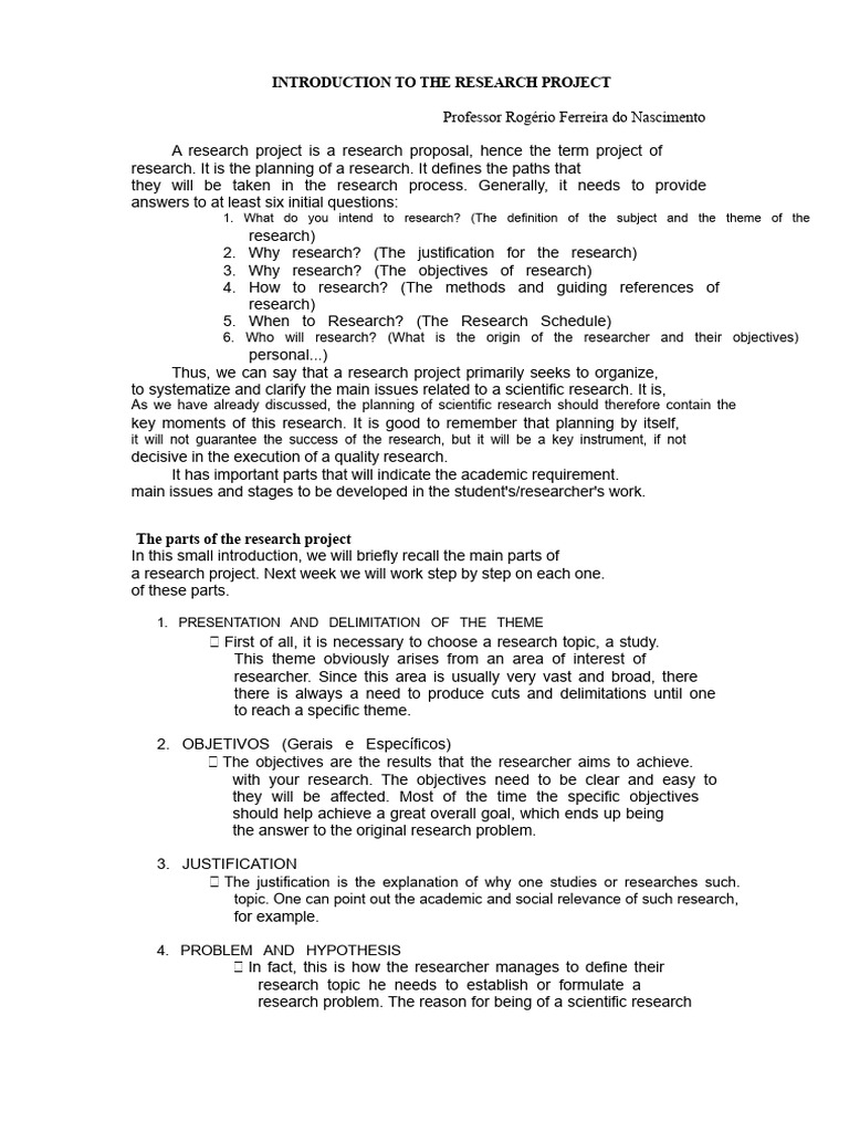 INTRODUCTION TO THE RESEARCH PROJECT | PDF | Scientific Method | Theory