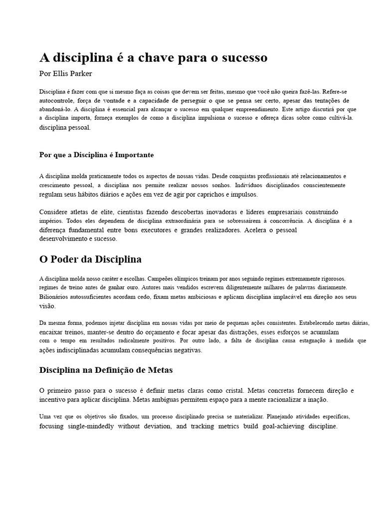 A Importância da Disciplina para o Sucesso | PDF | Motivação | Motivacional