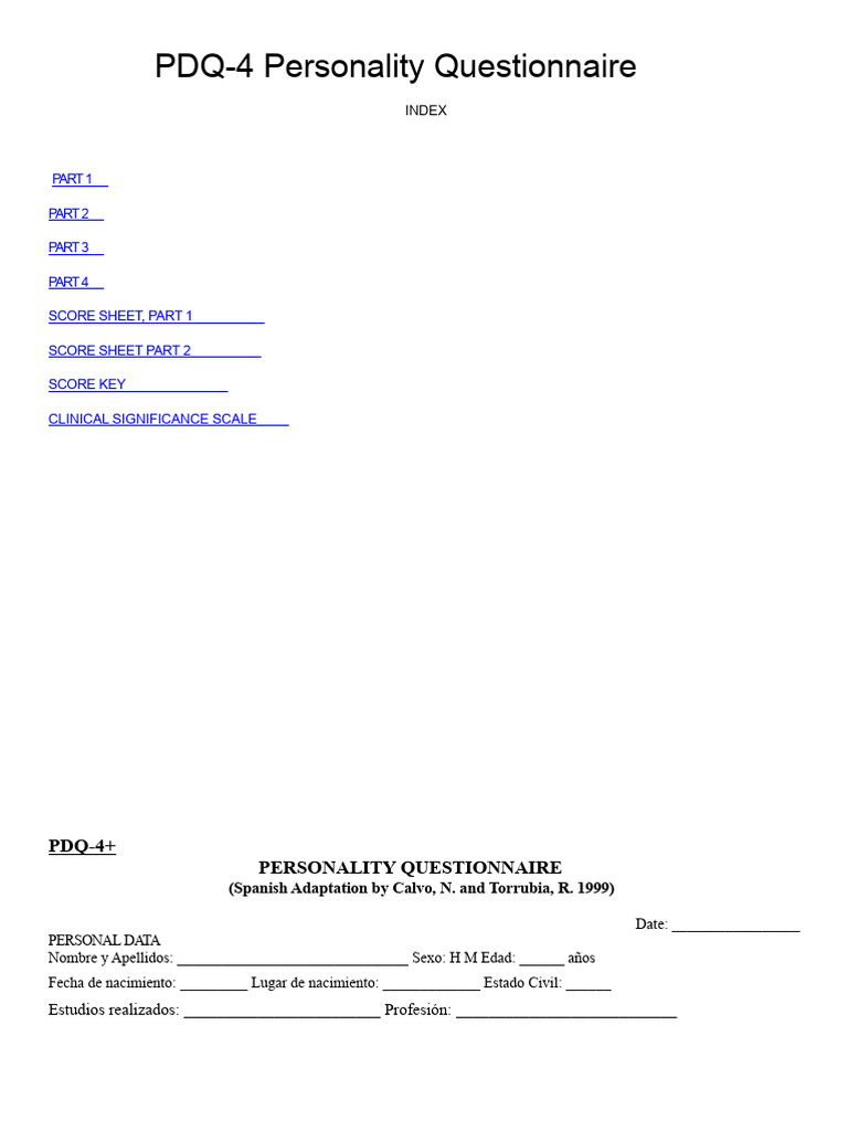 PDQ-4 Personality Questionnaire Guide | PDF | Anxiety | Mental Disorder