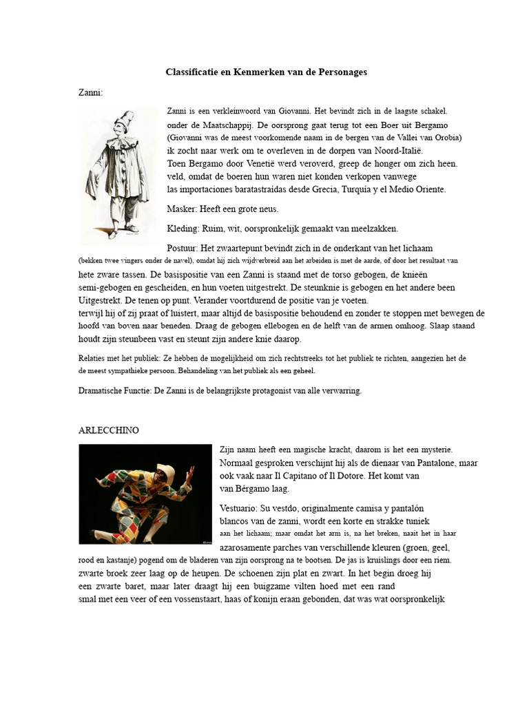 Personages Van de Commedia Dell'arte | PDF