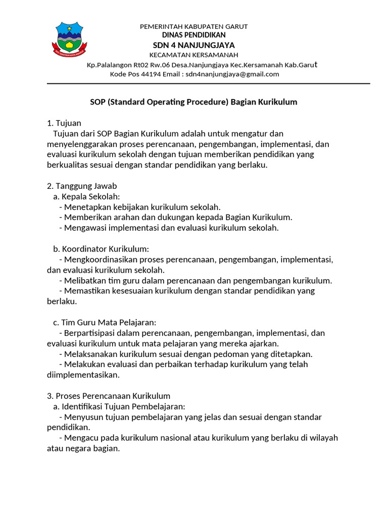 SOP Kurikulum SDN 4 Nanjungjaya Garut | PDF