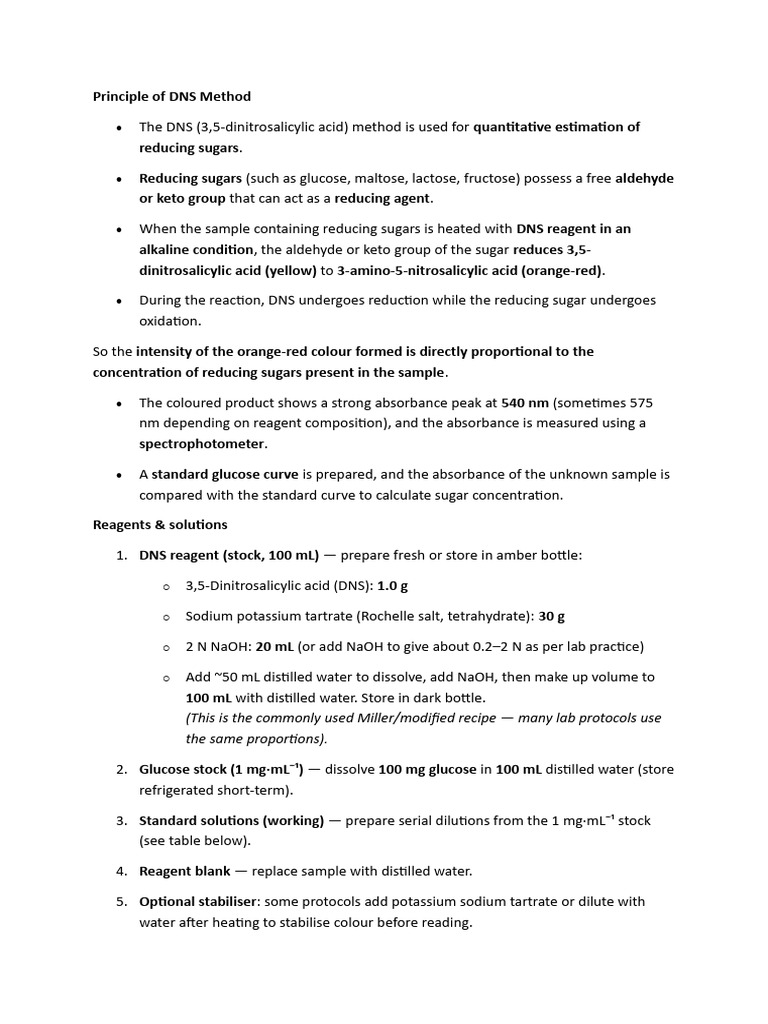 DNS Method for Reducing Sugar Analysis | PDF | Glucose | Sodium Hydroxide
