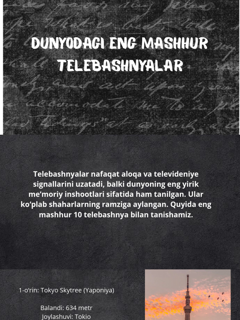 Dunyodagi Eng Mashhur Telebashnyalar | PDF