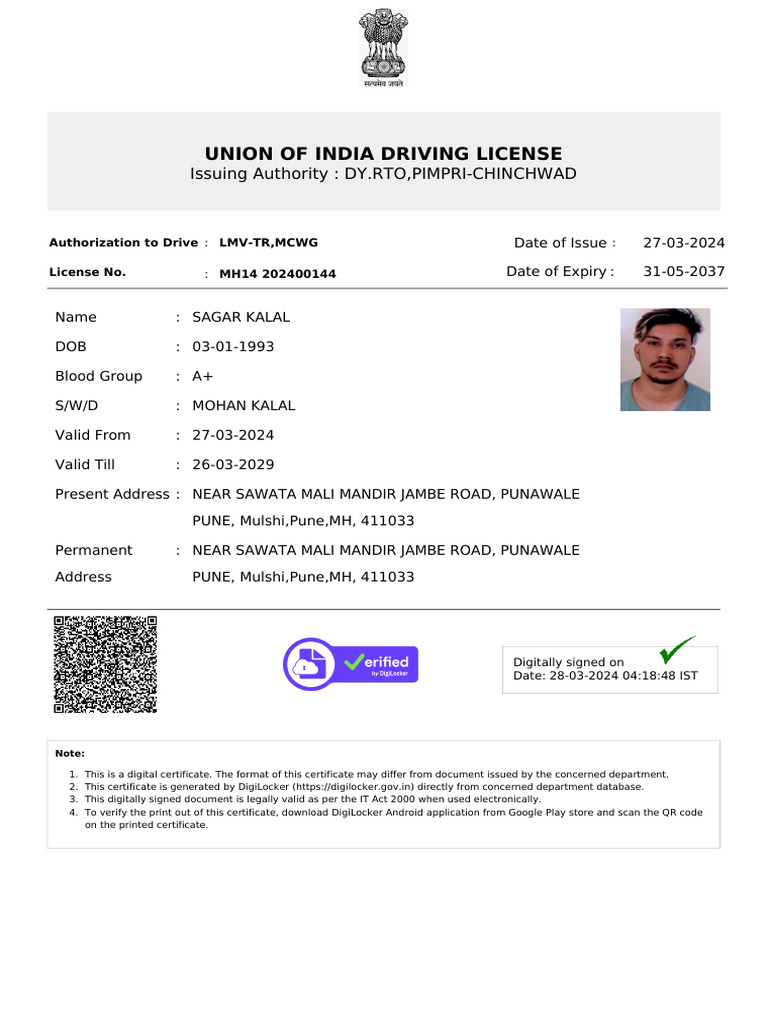 Union of India Driving License Details | PDF