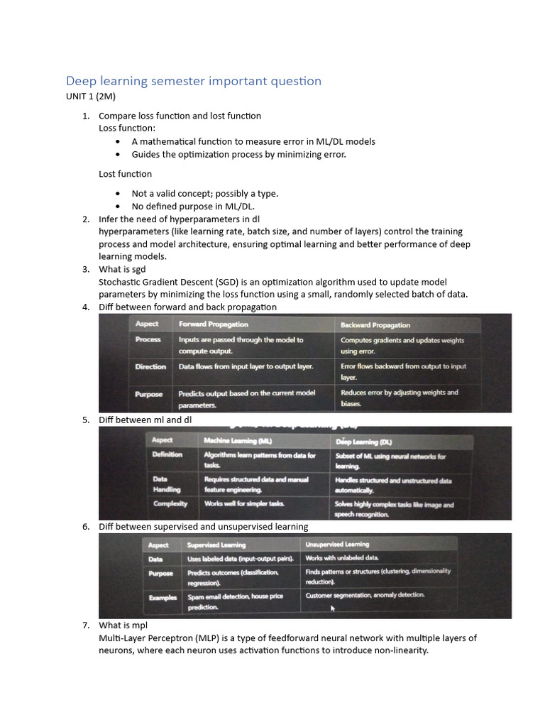 Key Deep Learning Concepts and Questions | PDF | Deep Learning ...