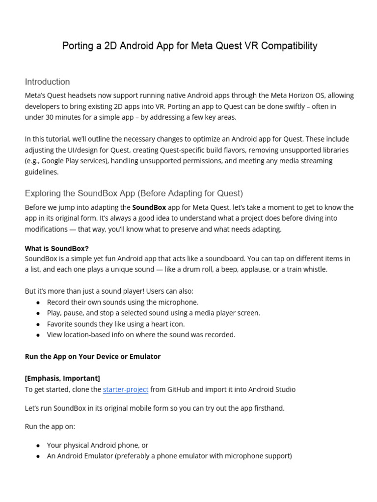 Porting Android Apps to Meta Quest VR | PDF | Mobile App | Android ...