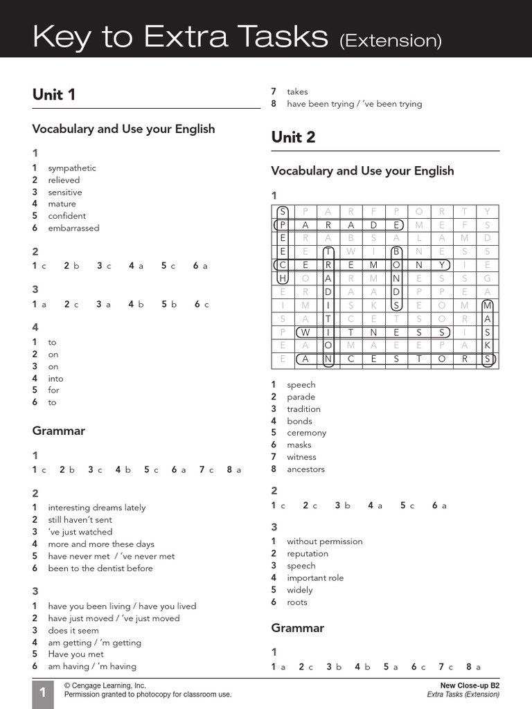 New Close-up B2 Extra Tasks Guide | PDF